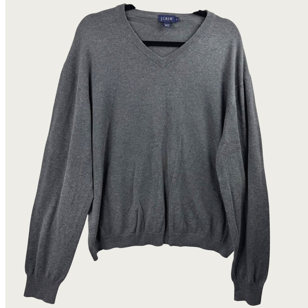 J.Crew V-Neck Sweater Mens XL Grey Cotton Knit Classic Preppy Layering Heritage